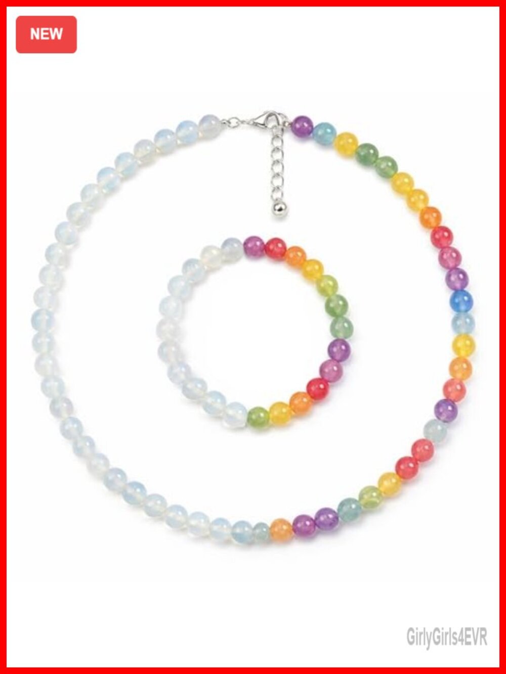 UV Reactive Rainbow Beaded Necklace Bracelet Set Women Summer Gift